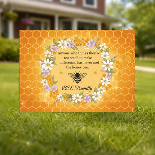 Honey Bee Quote 'BEE Friendly' Wildflower Honeycomb Pollinator Garden Decor Yard Sign