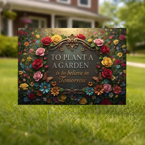To Plant A Garden" Quote Bronze Plaque Rose Garden Butterflies - Home Decor Gift for Gardeners Yard Sign
