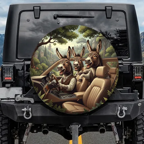 Funny Donkeys Driving Car - Road Trip Humor Gift for Animal Lovers Spare Tire Cover