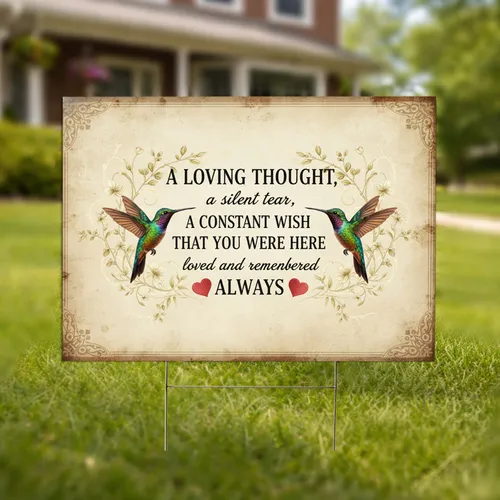 Hummingbird Hearts Loved Remembered Always Remembrance Garden Gift Yard Sign