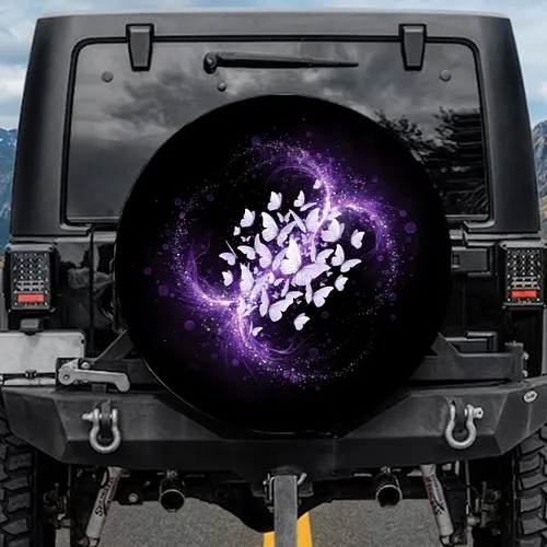 Realistic White Lavender Butterflies Deep Purple Energy - Nature Lover Gift Spare Tire Cover