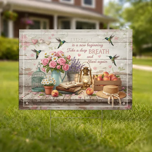 New Beginning Flowers Hummingbirds Rustic Still Life Home Decor Gift Yard Sign