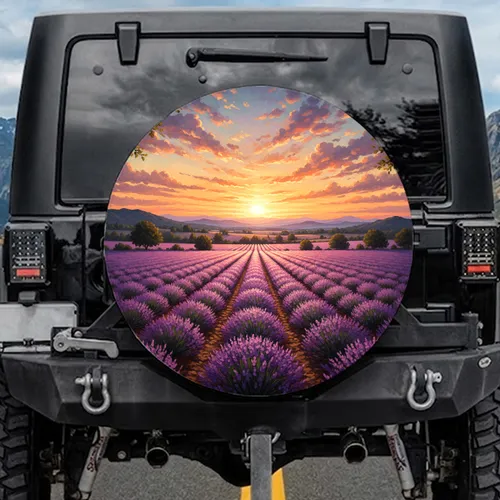 Expansive Lavender Field Sunset Sky Landscape with Rolling Hills - Travel Essentials Gift Spare Tire Cover