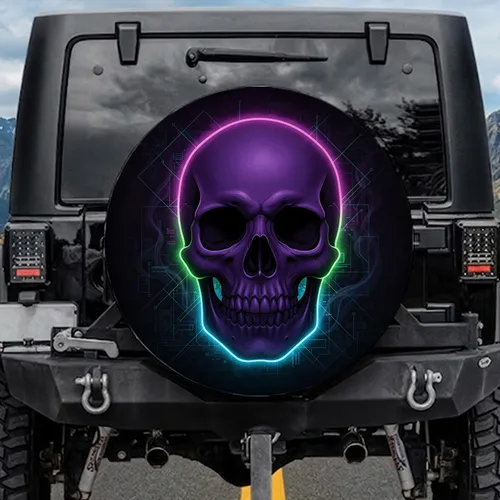 Neon Skull Macabre Cyberpunk Decor - Goth Lover Gift Spare Tire Cover