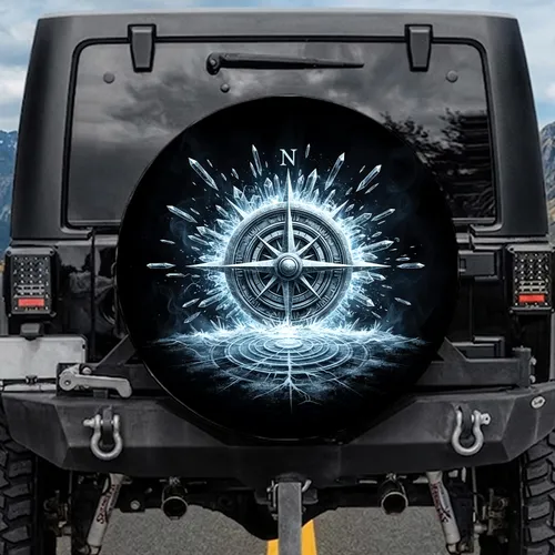 Crystalline Shards Distressed Compass Rose - Outdoor Adventure Gift for Explorer Spare Tire Cover