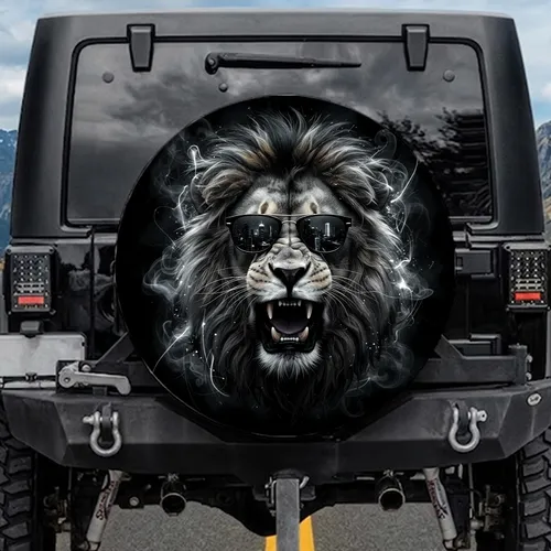 Black Lion Head Roaring Sunglasses - Wildlife Lover Gift Spare Tire Cover