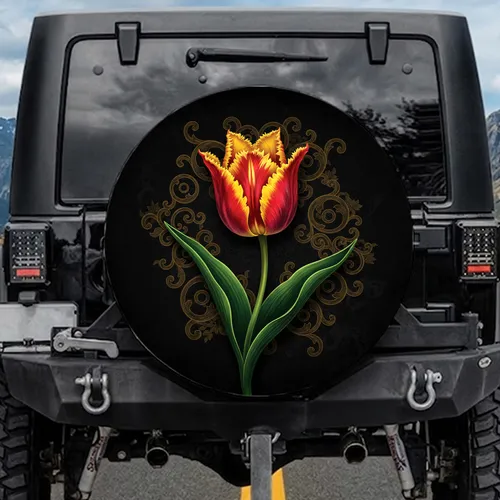 Fringed Tulip Baroque Filigree Home Decor Gift for Flower Lover Spare Tire Cover