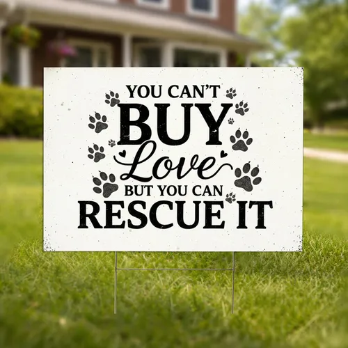 Paw Print Hearts Rescue It Quote - Animal Lover Home Decor Gift for Pet Owners Yard Sign