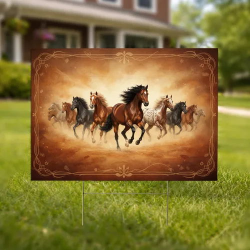 Flowing Mane Galloping Horses Herd - Equestrian Home Decor Gift Yard Sign