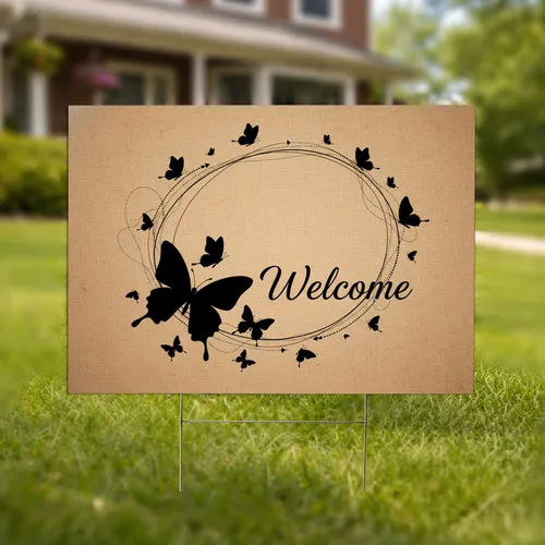 Welcome Black Butterfly Silhouette - Everyday Outdoor Decor Gift Yard Sign
