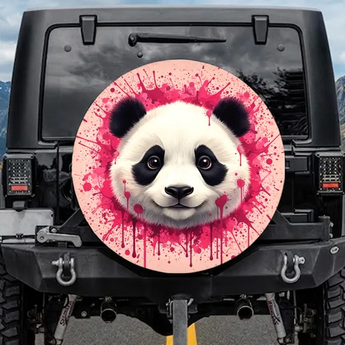 Panda Face Pink Fuchsia Paint Splatter - Wildlife Lover Travel Essentials Spare Tire Cover