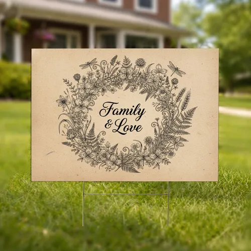 Family & Love Text Wild Meadow Flowers Dragonflies - Rustic Home Decor Gift Yard Sign