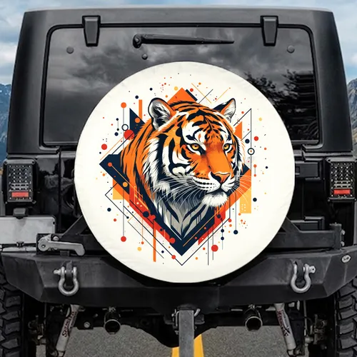 Focused Gaze Orange Black Navy Tiger Head Wildlife Lover Outdoor Vehicle Accessory Gift Spare Tire Cover