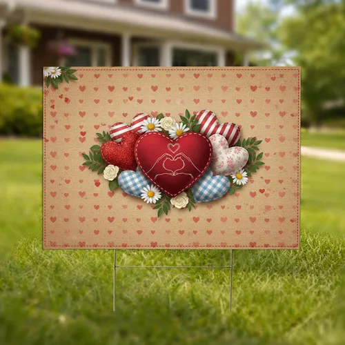 Hands Forming Heart Rustic Hearts Floral Garland - Love Connection Gift Yard Sign