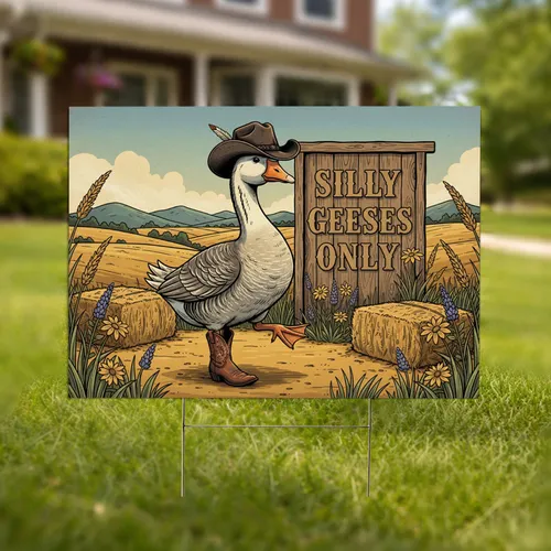 Silly Geese Only Cowboy Goose - Funny Farm Animal Decor Gift Yard Sign