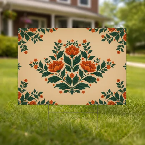 Folk Art Floral Crest Burnt Orange Layered Blossoms - Nature Lover Gift Yard Sign