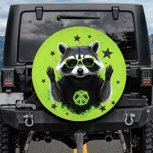 Raccoon Sunglasses Stars - Wildlife Lover Vehicle Decor Spare Tire Cover
