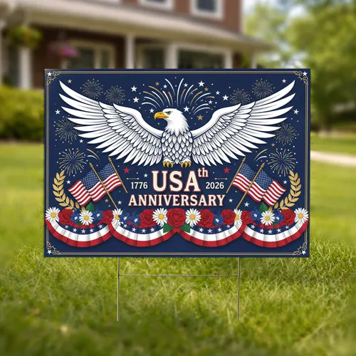 Bald Eagle American Flag 1776-2026 - USA 250th Anniversary Patriotic Celebration Yard Sign