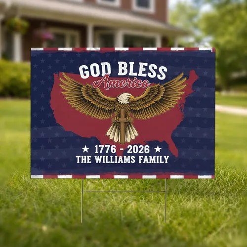 Custom Name Bald Eagle Cross USA Flag 1776-2026 - America's 250th Anniversary Family Yard Sign