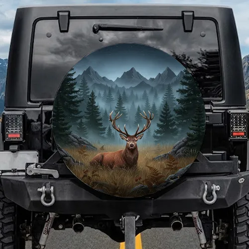 Red Deer Stag Mountain Forest 'Enjoy Life' - Wildlife Outdoor Adventure Gift Spare Tire Cover