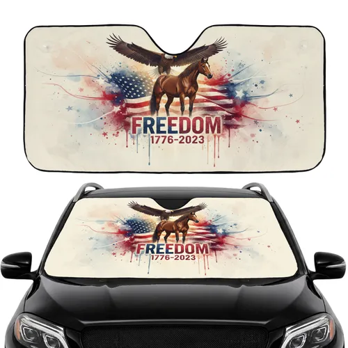 Bald Eagle Horse Freedom 1776 Flag - Patriotic Car Interior Upgrade for Proud Americans Car Sunshade