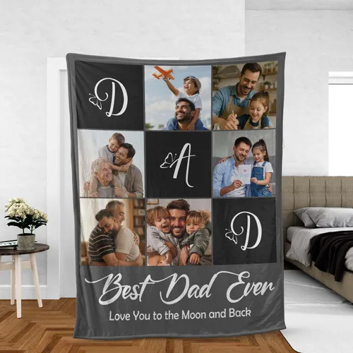 Personalized Dad Photo Blanket, Custom Picture Collage Blanket for Father's Day, Soft Fleece Dad Gift from Daughter Son, Best Dad Ever Birthday Gift