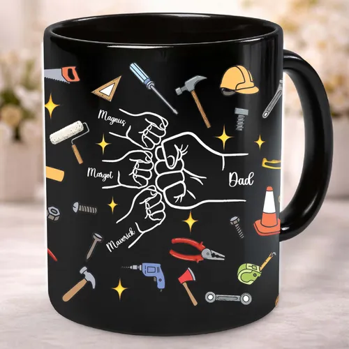 Personalized Dad Fist Bump Mug Wrap, Custom Father’s Day Ceramic Mug Template, Father’s Day Gift