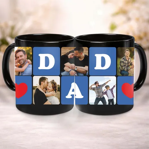 Personalized Dad Mug Photo, Blue Grid Photo Wrap for Father's Day Gift