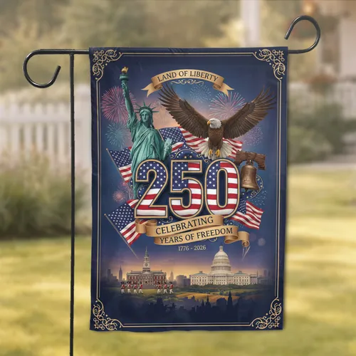 250 American Flag Statue of Liberty Eagle - USA 250 Years of Freedom Garden Flag