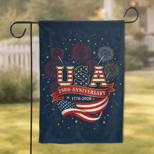 USA American Flag Wordmark 250th Anniversary Independence Day Gift for Veterans Garden Flag