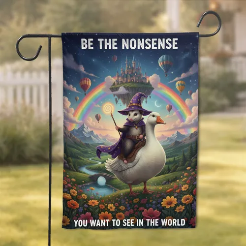 Opossum Wizard Goose Castle Rainbow - Fantasy Home Decor Gift for Animal Lover Garden Flag