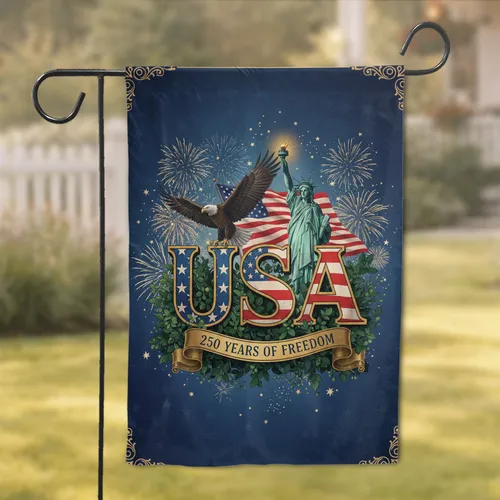 USA 250th Anniversary Bald Eagle Statue of Liberty Independence Day Garden Flag