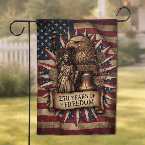 Bald Eagle Liberty Bell Statue of Liberty American Flag USA 250th Anniversary Garden Flag