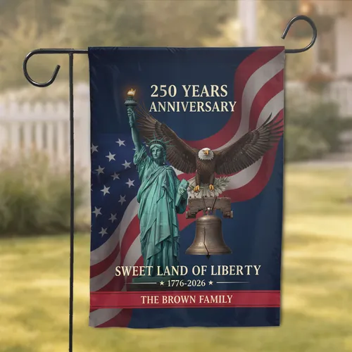 Statue Liberty Eagle Liberty Bell American Flag 250th Anniversary Custom Family Name Garden Flag