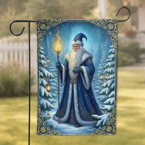 Winter Wizard Sapphire Coat Golden Flame Christmas Home Decor Gift Garden Flag