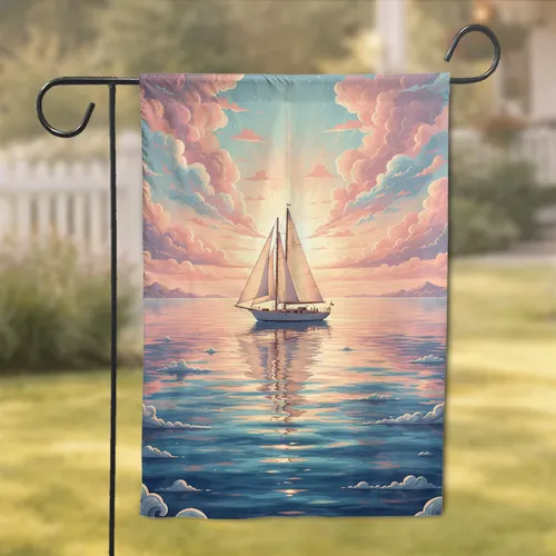 Majestic Sailboat Ocean Sunset - Ocean Lover Gift for Sailors Garden Flag