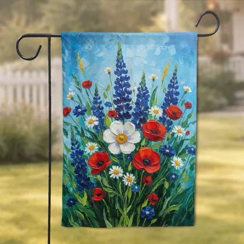 Red White Blue Wildflower Meadow Poppies Lupins Anemone - Home Decor Gift for Nature Lover Garden Flag