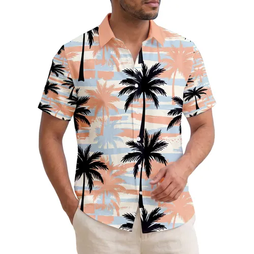 Bold Palm Trees Detailed Fronds Distant Trees Tropical Home Decor Gift Hawaiian Shirt