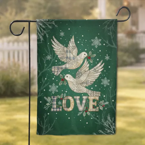 Peace Doves Love Holly Snowflakes - Winter Holiday Decor Gift Garden Flag