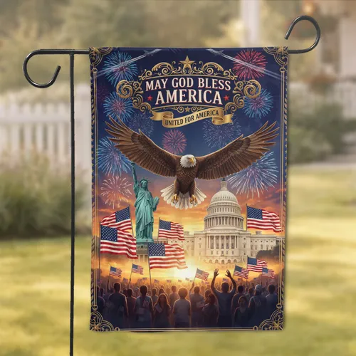 May God Bless America Eagle Liberty Capitol - Independence Day National Celebration Garden Flag