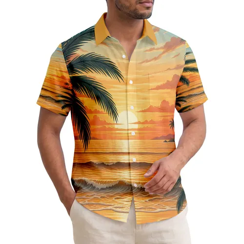 Tropical Sunset Beach Palm Tree Ocean - Travel Essentials Vacation Gift Hawaiian Shirt