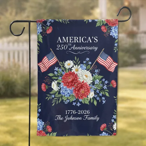 American Flag Floral Bouquet - USA 250th Anniversary Independence Day Gift Custom Family Name Garden Flag