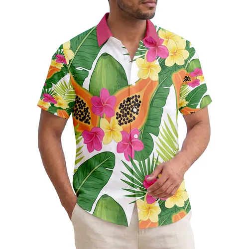 Papaya Frangipani Banana Palm Tropical Lifestyle Gift Hawaiian Shirt