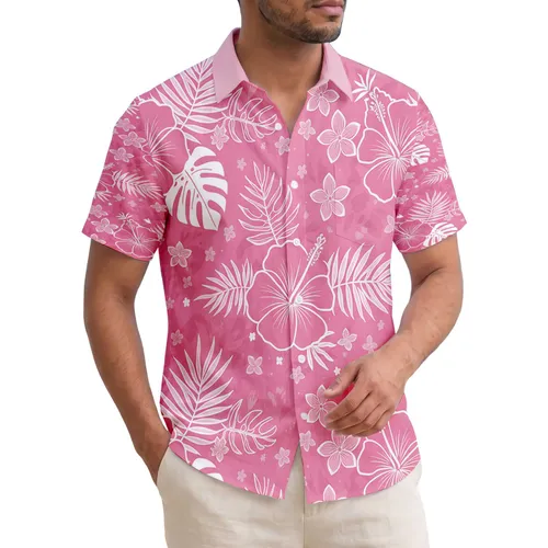Hibiscus Flowers Palm Fronds Varied Floral Foliage - Beach Vacation Home Decor Gift Hawaiian Shirt