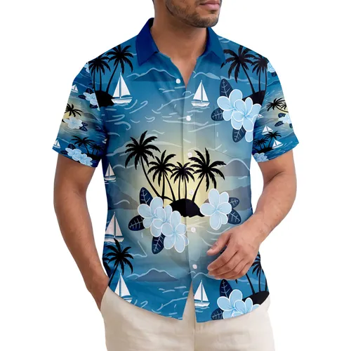 Island Palm Trees Sailboats Plumeria - Tropical Lifestyle Decor Hawaiian Shirt