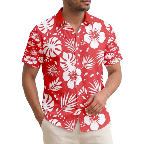 White Hibiscus Split-Leaf Monstera Palm Frond - Tropical Island Home Decor Gift Hawaiian Shirt