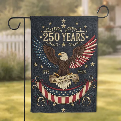 Bald Eagle American Flag 1776-2026 - USA 250th Anniversary Custom Family Name Patriotic Home Decor Garden Flag