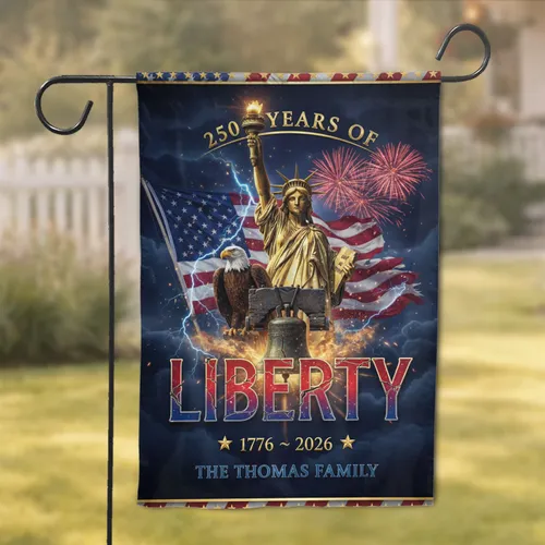 Statue of Liberty Eagle American Flag USA 250th Anniversary Independence Day Custom Family Name Garden Flag