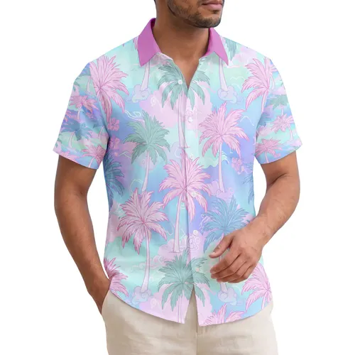 Tropical Tall Palm Trees Wispy Cloud Formations Sunset Sky Vista Home Decor Gift Hawaiian Shirt