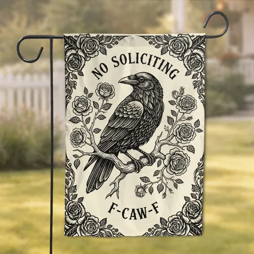 Black Crow Rose Vines No Soliciting - Front Door Home Decor Gift for Homeowners Garden Flag